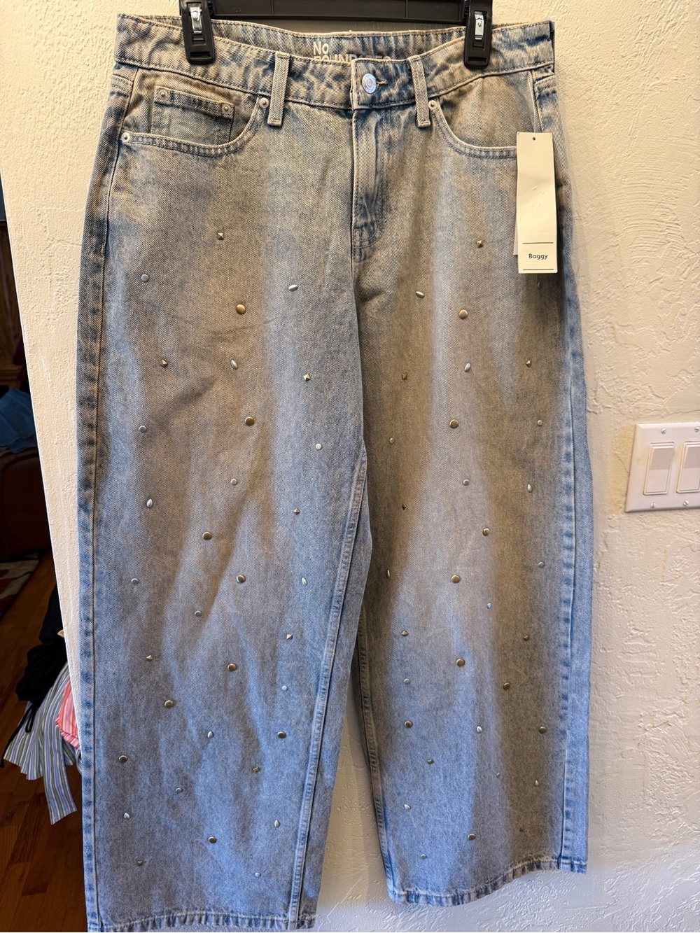 No Boundaries Women's Light Blue Studded Boyfriend Jeans Sz 10